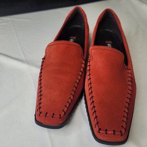 Ecco Red Suede with Black Stitching Women's Loafers